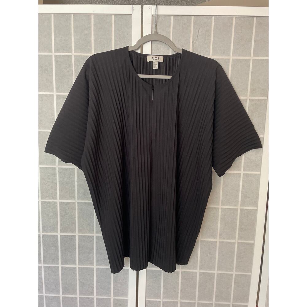 COS Black Pleated Half Zip Top L Relaxed Oversized Scandinavian Art to Wear Boxy - Picture 3 of 8
